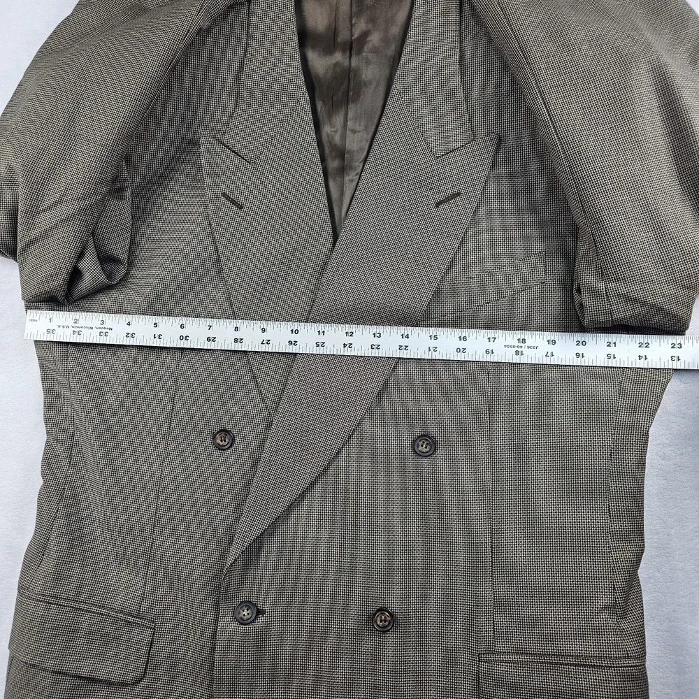 Canali Proposta Double Breasted Coat Mens 46L Jacket Houndstooth Navy Blue Brown
